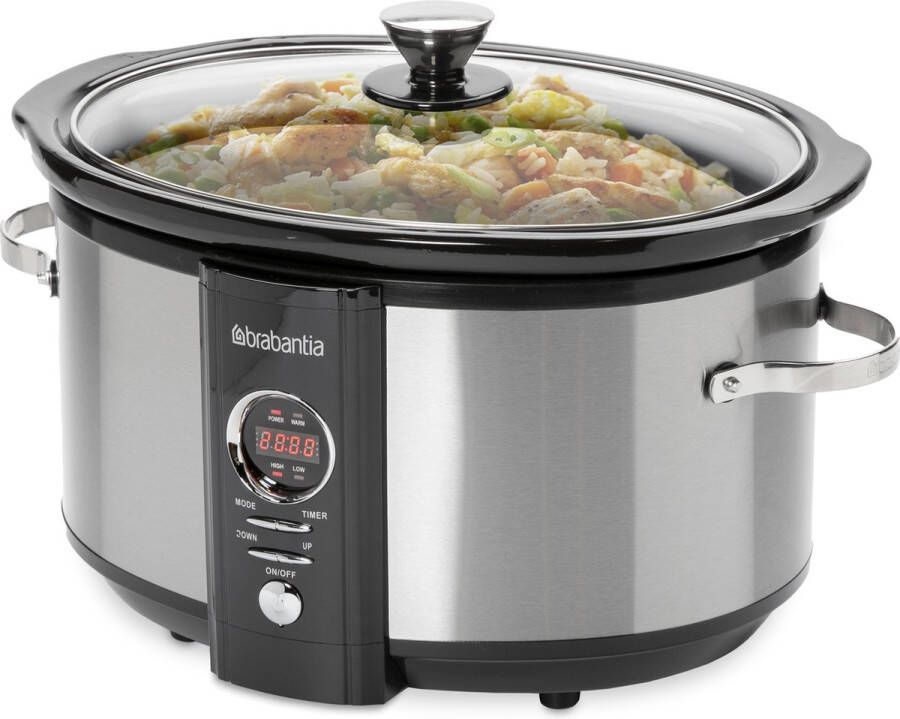 Brabantia BBEK1083 Slowcooker 6.5 Liter 320 Watt Warmhoudfunctie Keramische Binnenpan RVS