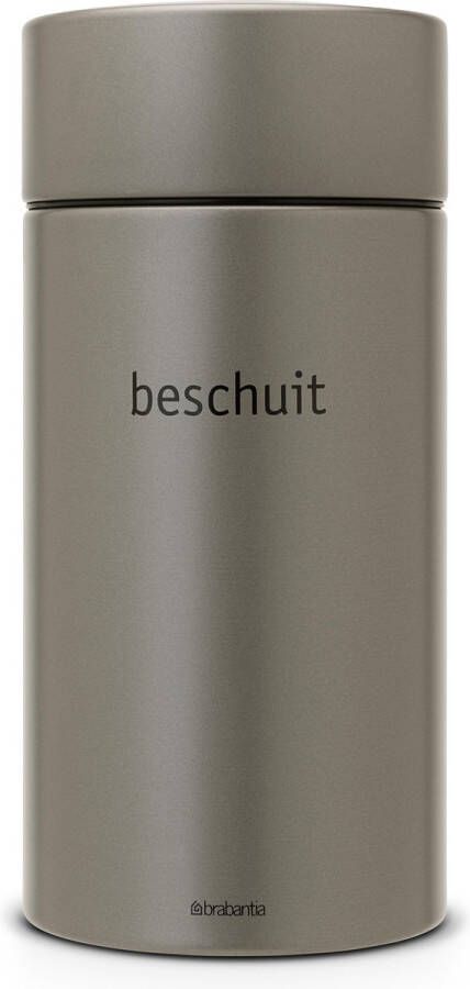 Brabantia beschuitbus 1 7 liter Platinum (met opdruk beschuit)