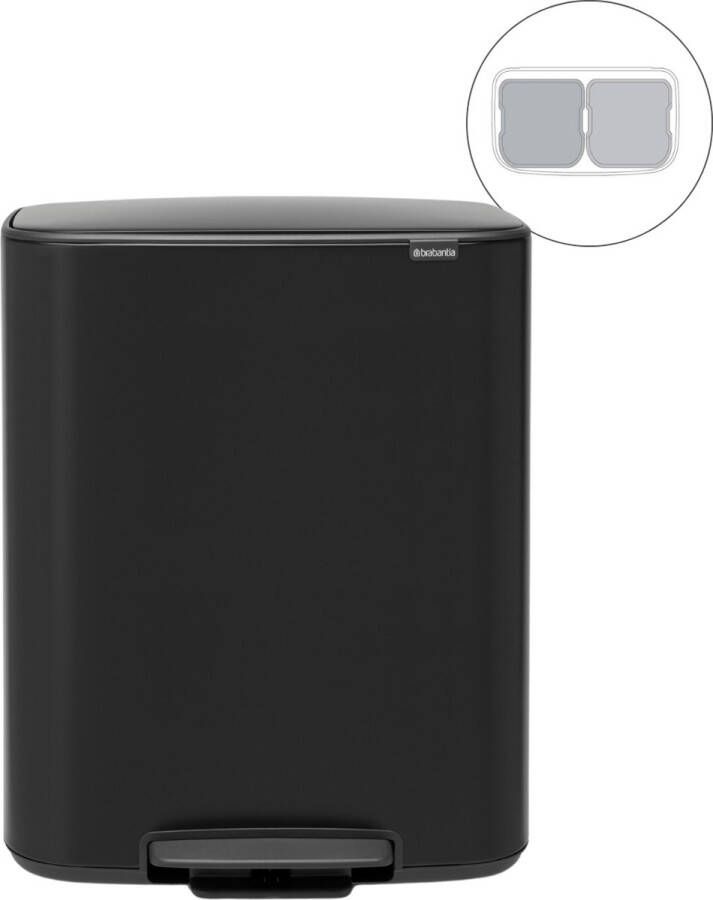 Brabantia Bo pedaalemmer 2 x 30 liter met 2 kunststof binnenemmer Matt Black