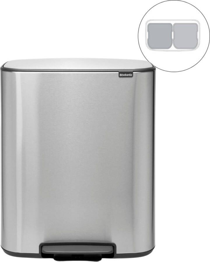 Brabantia Bo Prullenbak 2 x 30 liter Afvalscheiding Matt Steel Fingerprint Proof