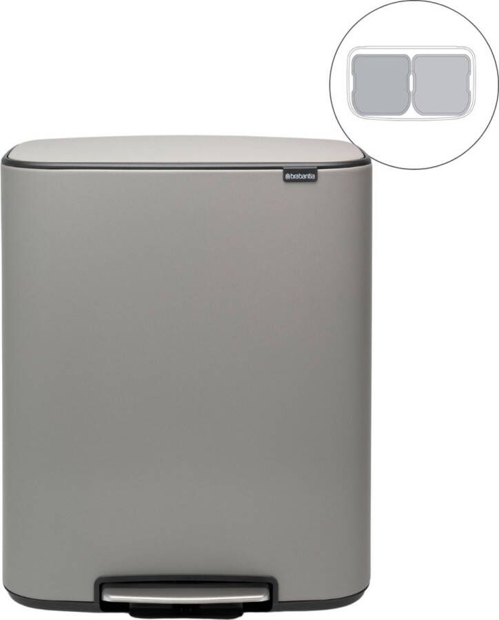 Brabantia Bo pedaalemmer 2 x 30 liter met 2 kunststof binnenemmer Mineral Concrete Grey