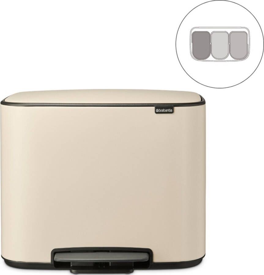 Brabantia Bo pedaalemmer 3 x 11 liter met 3 kunststof binnenemmers Soft Beige