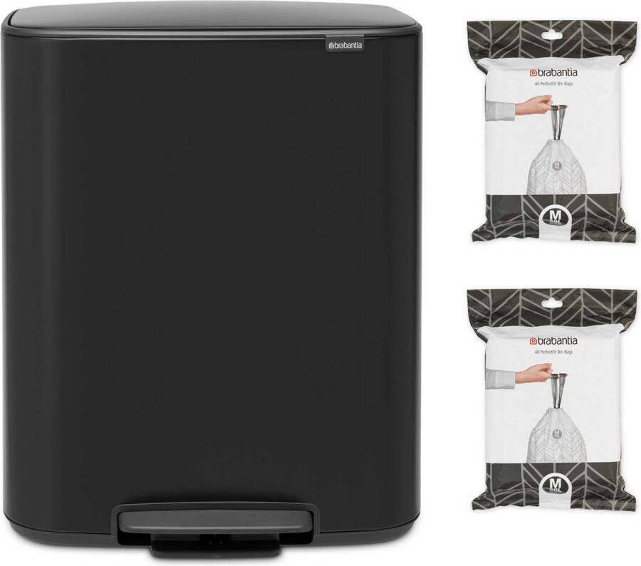 Brabantia Bo Prullenbak 60 liter met 80 Vuilniszakken Matt Black
