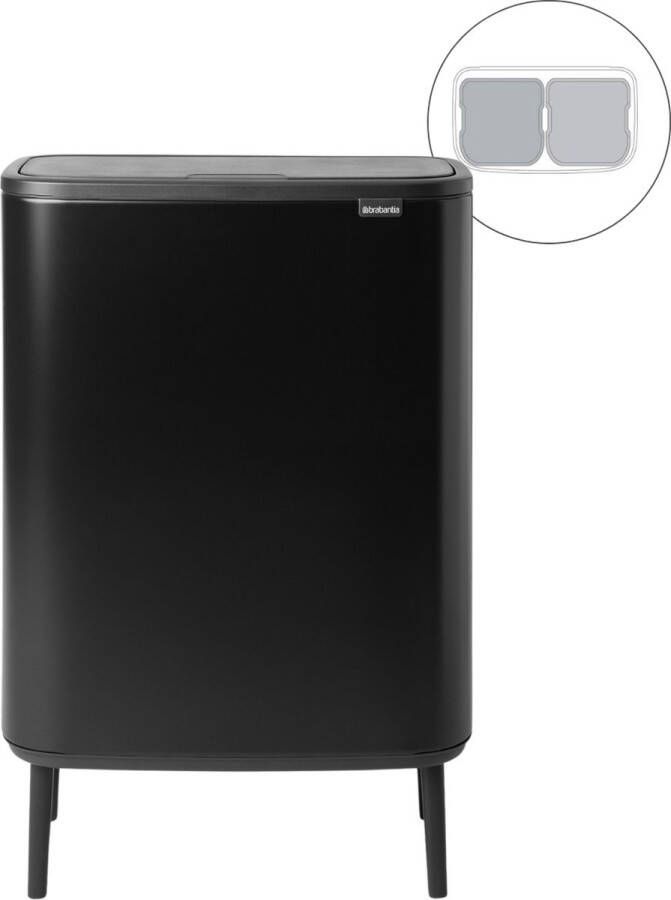 Brabantia Bo Touch Bin Hi Prullenbak 2 x 30 liter Afvalscheiding Matt Black