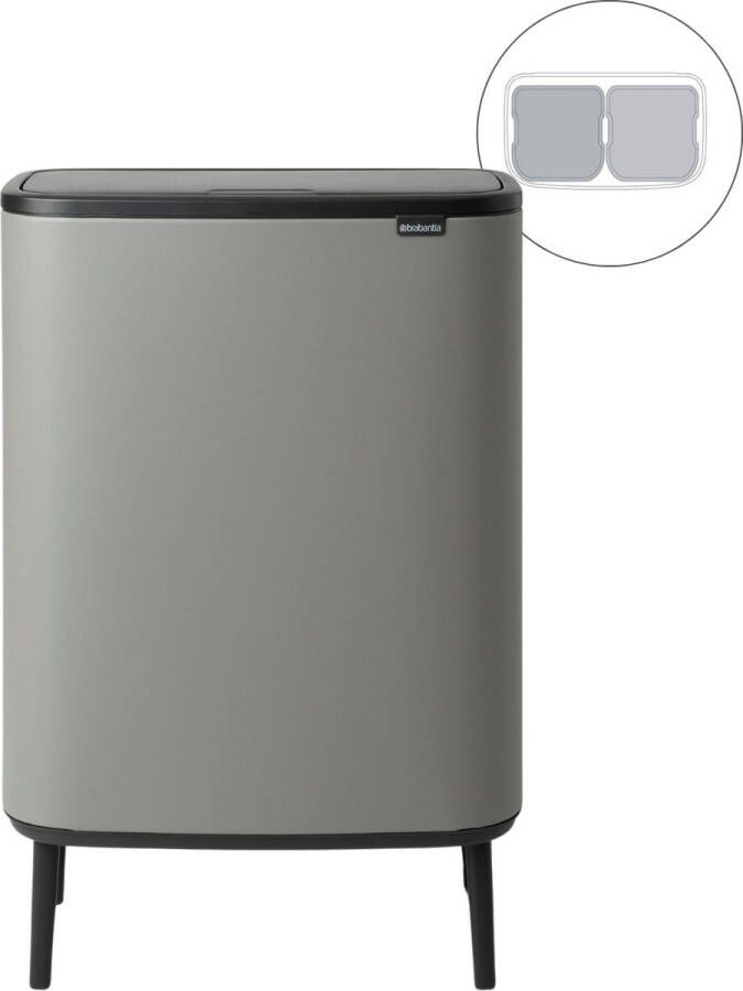 Brabantia Bo Touch Bin Hi Prullenbak 2 x 30 liter Afvalscheiding Mineral Concrete Grey