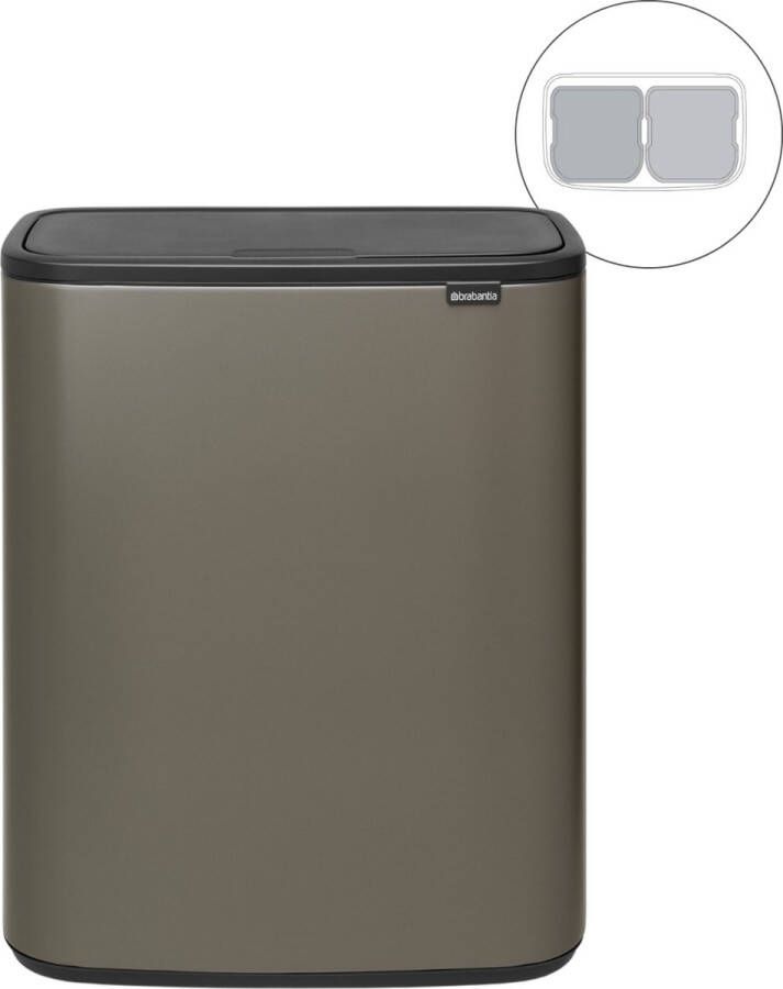 Brabantia Bo Touch Bin afvalemmer 2 x 30 liter met 2 kunststof binnenemmers Platinum
