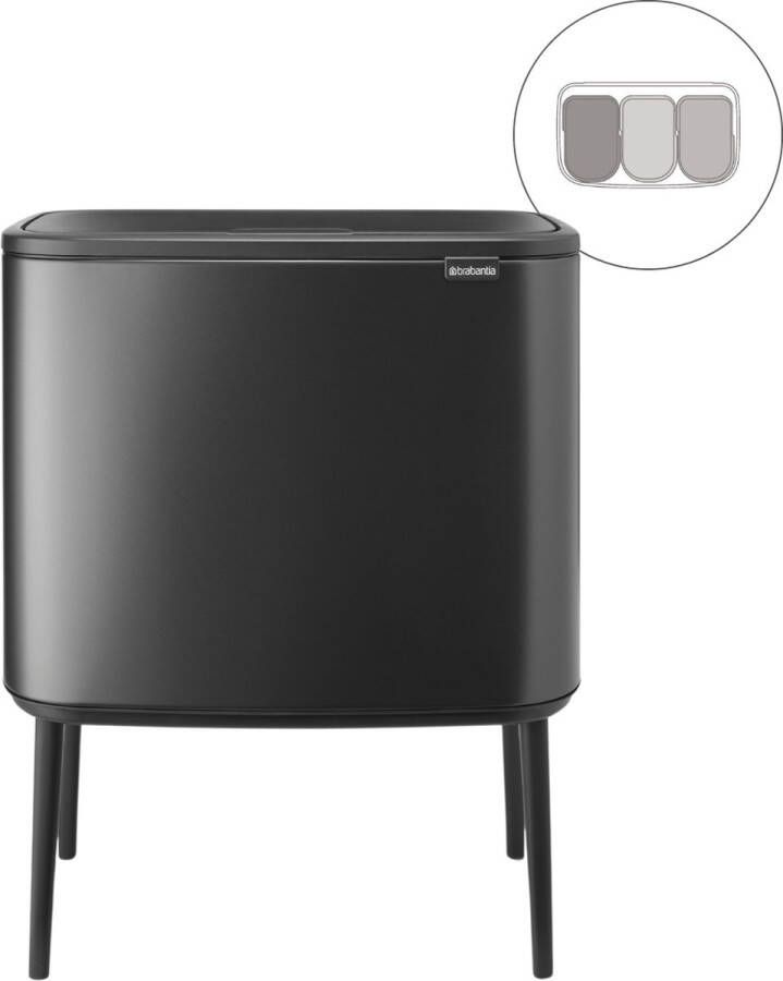 Brabantia Bo Touch Bin Prullenbak 3 x 11 liter Afvalscheiding Confident Grey