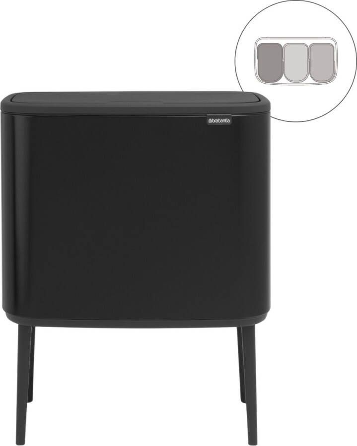 Brabantia Bo Touch Bin Prullenbak 3 x 11 liter Afvalscheiding Matt Black