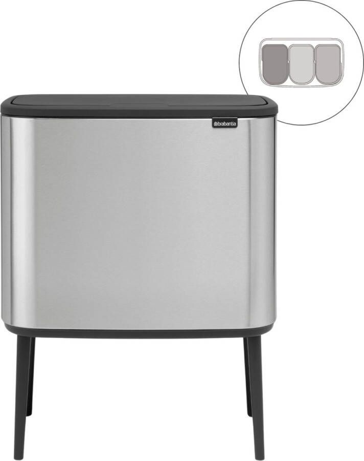 Brabantia Bo Touch Bin Prullenbak 3 x 11 liter Afvalscheiding Matt Steel Fingerprint Proof