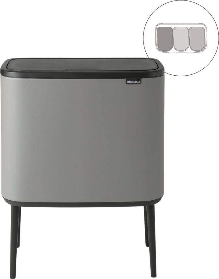 Brabantia Bo Touch Bin Prullenbak 3 x 11 liter Afvalscheiding Mineral Concrete Grey