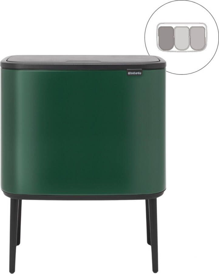 Brabantia Bo Touch Bin Prullenbak 3 x 11 liter Afvalscheiding Pine Green