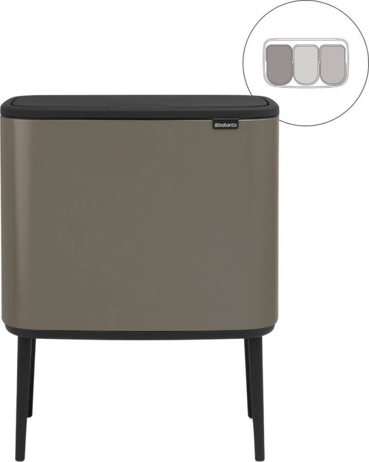 Brabantia Bo Touch Bin Prullenbak 3 x 11 liter Afvalscheiding Platinum