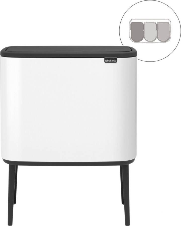 Brabantia Bo Touch Bin Prullenbak 3 x 11 liter Afvalscheiding White