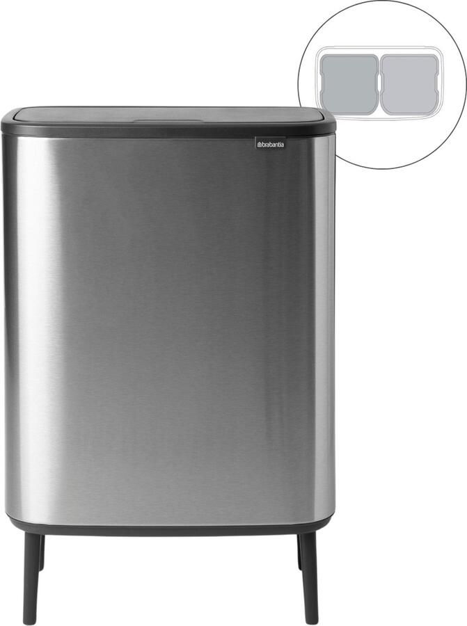 Brabantia Bo Touch Bin Hi Prullenbak 2 x 30 liter Afvalscheiding Matt Steel Fingerprint Proof