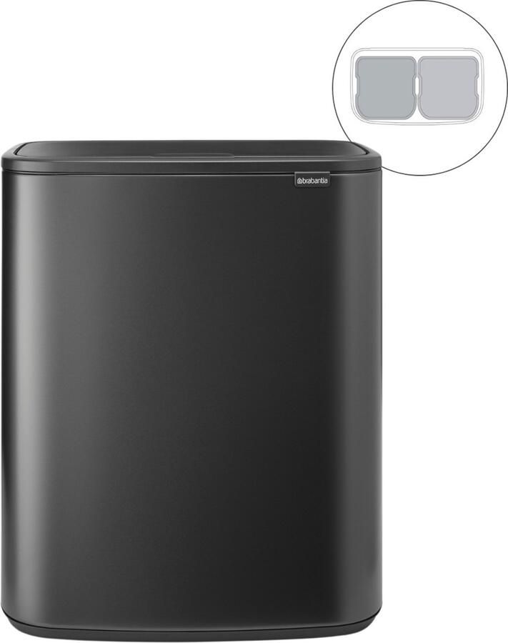 Brabantia Bo Touch Bin Prullenbak 2 x 30 liter Afvalscheiding Confident Grey