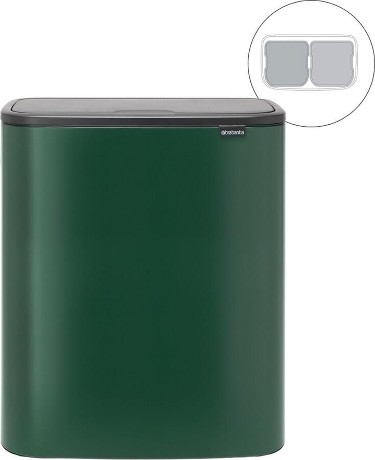 Brabantia Bo Touch Bin afvalemmer 2 x 30 liter met 2 kunststof binnenemmers Pine Green