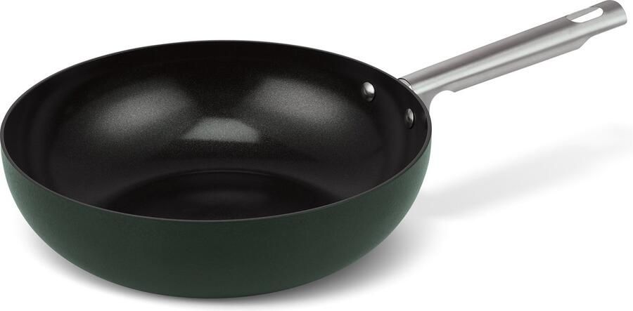 Brabantia Futura Green Wokpan Non-Stick Ø 28 cm –100% PFAS-Vrije keramische antiaanbaklaag – Retro Design -Geschikt voor Inductie 100% Recycled Aluminium – Donker Groen