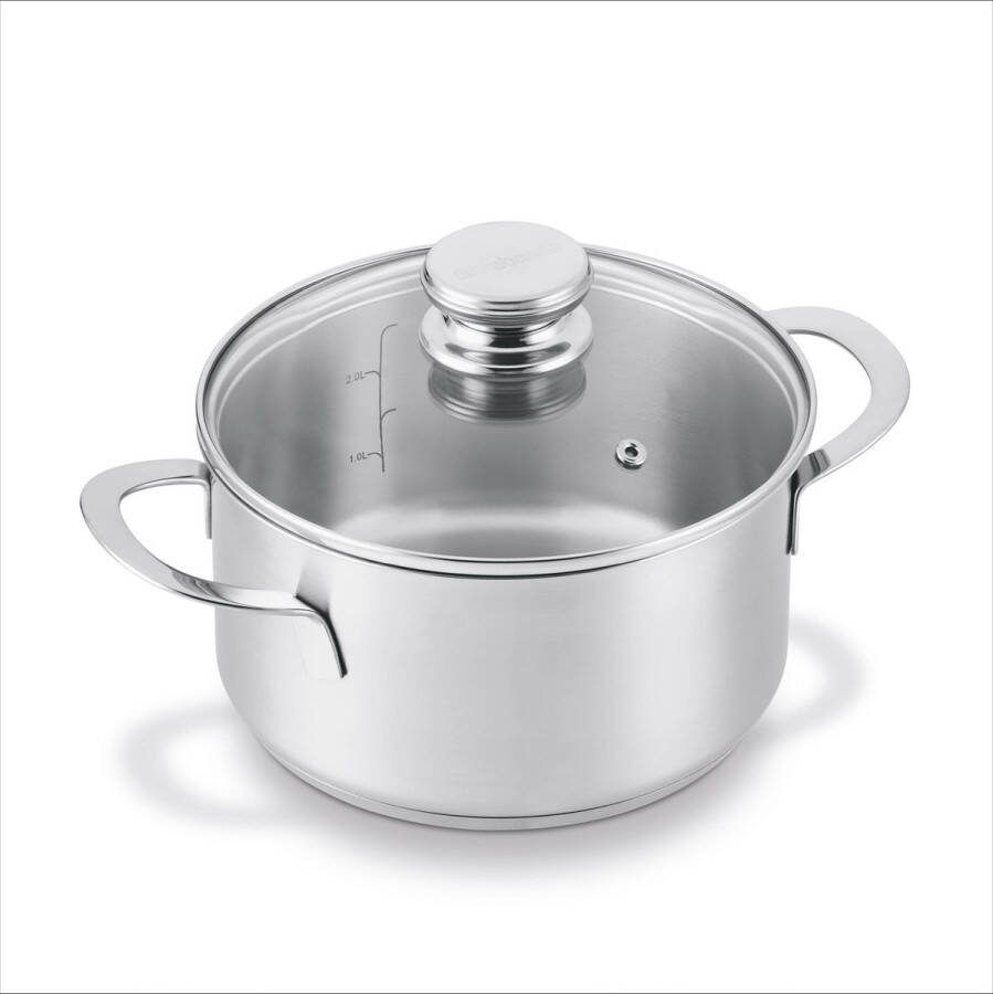 Brabantia Enjoyment Kookpan Kookpot Ø 24 cm + Glazen deksel Trendy -Hoge kwaliteit RVS – 100% PFAS Vrij Inductie geschikt Zilver