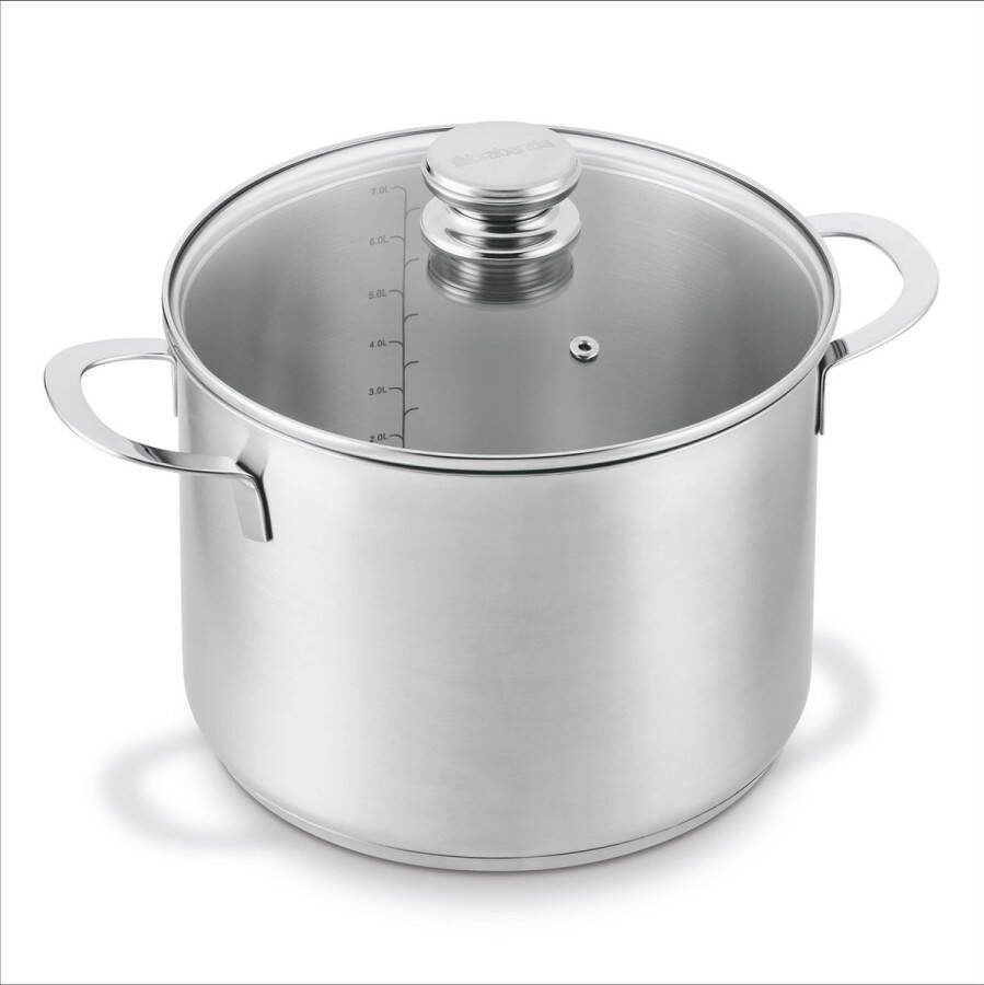 Brabantia Enjoyment Soeppan Kookpot Ø 24 cm- + Glazen deksel 7 5 Liter Trendy -Hoge kwaliteit RVS – 100% PFAS Vrij Inductie geschikt Zilver