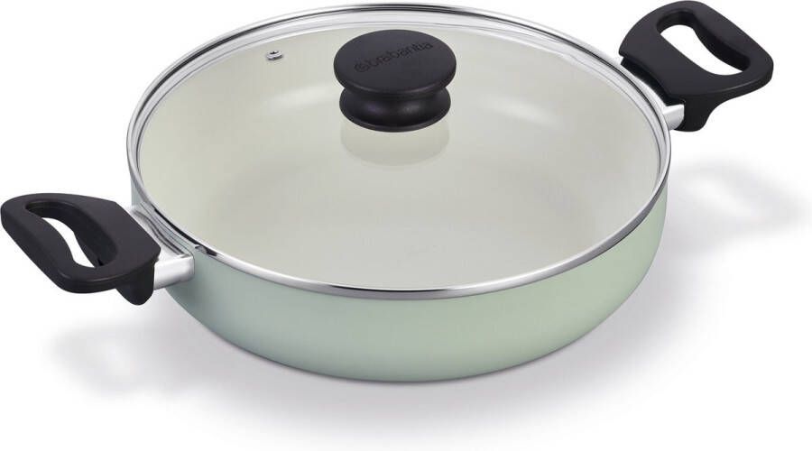 Brabantia INDU+ Jade Green Hapjepan Skillet inclusief glazen deksel Ø 26 cm – 100% gerecycled aluminium keramische antiaanbaklaag – ergonomisch en licht -ook geschikt voor Inductie 100% PFAS Vrij – kleur Jade Green