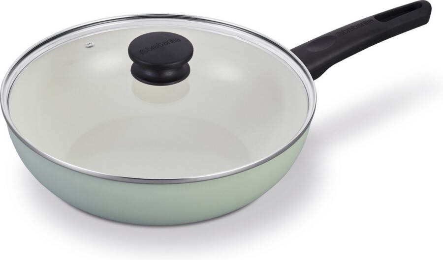 Brabantia INDU+ Jade Green Wokpan inclusief glazen deksel Ø 28 cm – 100% gerecycled aluminium keramische antiaanbaklaag – ergonomisch en licht -ook geschikt voor Inductie 100% PFAS Vrij – kleur Jade Green