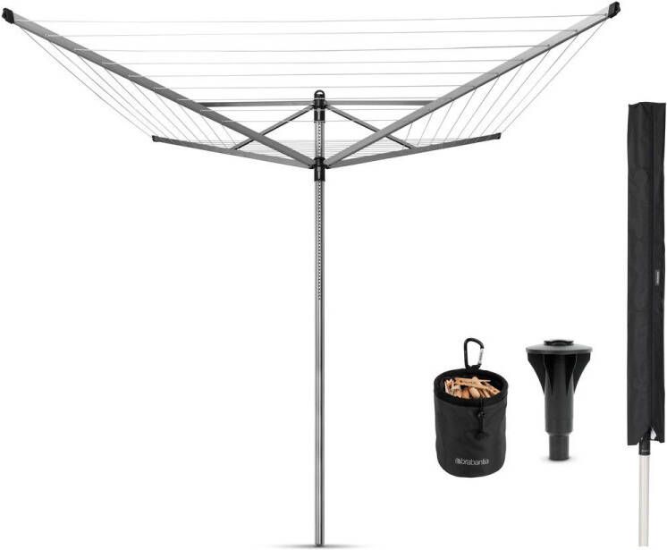 Brabantia Lift-O-Matic Advance Droogmolen met Kunststof Betonanker Beschermhoes en Wasknijpertasje 60 m Metallic Grey