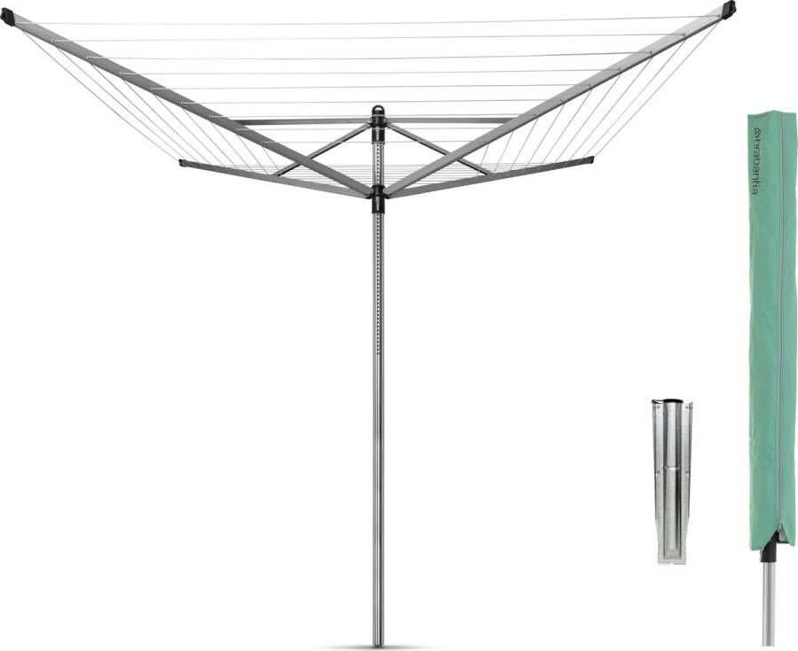 Brabantia Lift-o-Matic droogmolen 50 meter met metalen grondanker en beschermhoes Metallic Grey