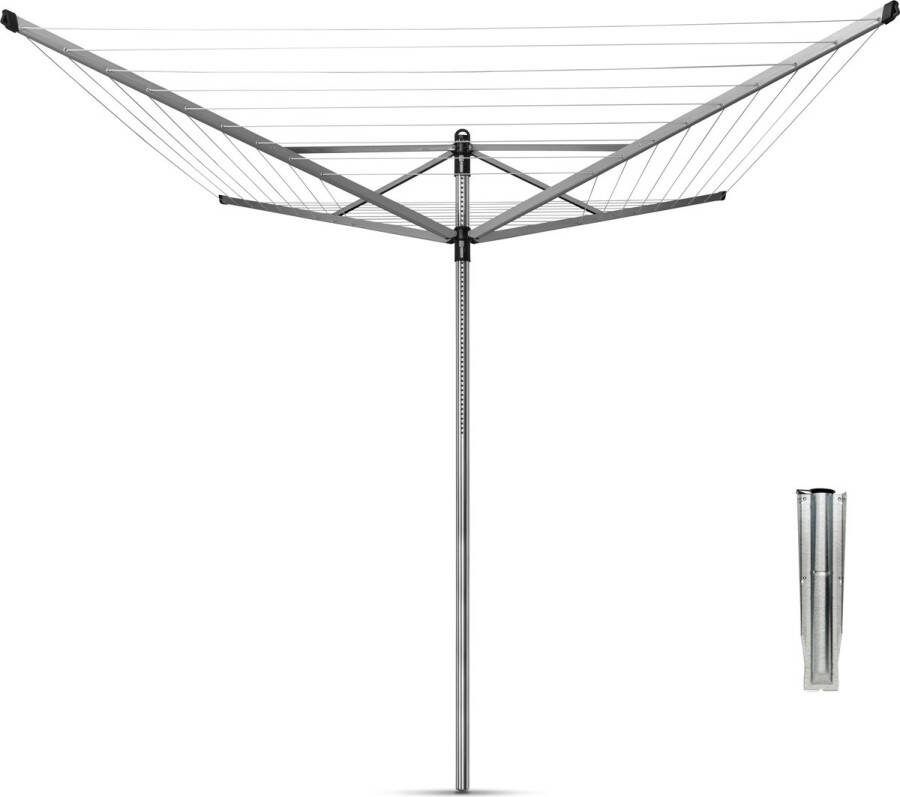 Brabantia Droogmolen Lift-O-Matic 50 meter met metalen grondanker doorsnede 45 mm 299940 Metallic Grey