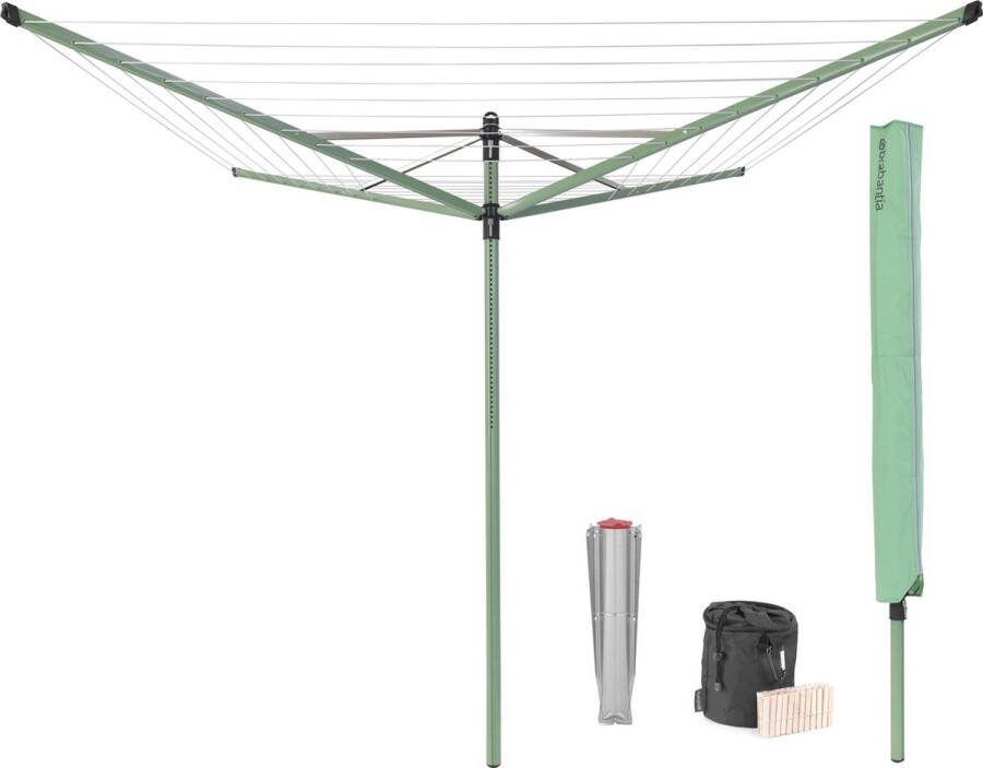 Brabantia Lift-O-Matic droogmolen met metalen grondanker beschermhoes wasknijpertasje en wasknijpers 50 m Leaf Green