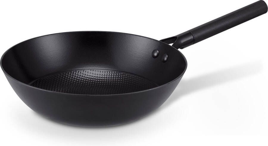 Brabantia Patron Wokpan Non-Stick Ø 28 cm –100% PFAS-Vrije Antiaanbaklaag –luxe Design Alu handgreep -Geschikt voor Inductie 100% Gerecycled geperst ijzer– Zwart