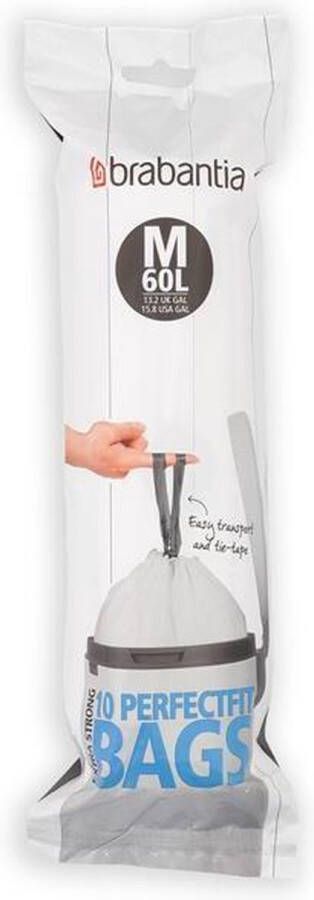 Brabantia PerfectFit afvalzak met trekbandsluiting code M 60 liter 10 stuks rol White