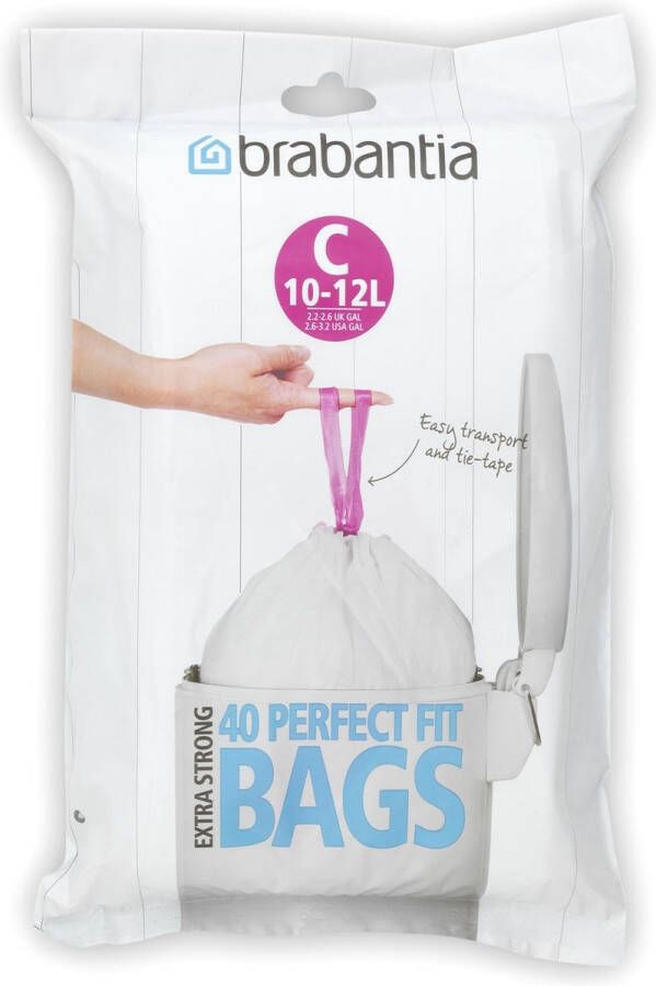 Brabantia Perfectfit Afvalzak Met Trekbandsluiting Code C 10-12 Liter 40 Stuks dispenser Pack White