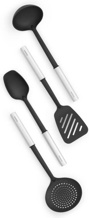 Brabantia Profile keukengerei anti-aanbak set van 4 (Soeplepel Opscheplepel Bakspaan Schuimspaan) RVS