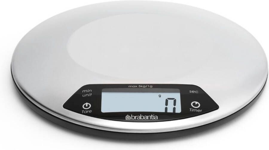 Brabantia Universeel Profile keukenweegsschaal digitaal op batterijen met kookwekker Matt Steel