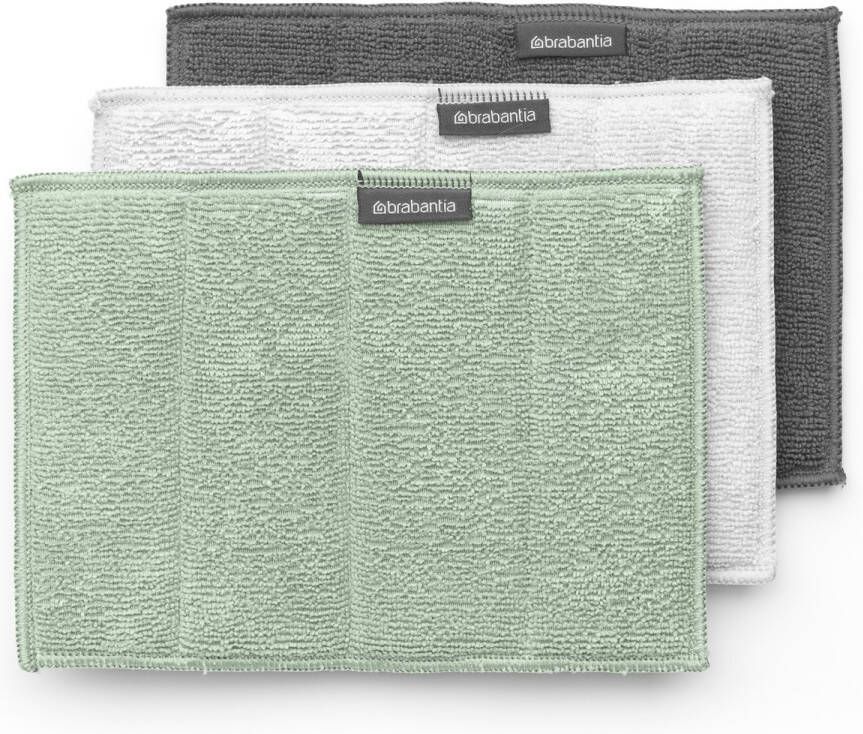Brabantia SinkSide Microvezeldoekjes Set van 3 16 x 22 cm Light Grey Dark Grey en Jade Green