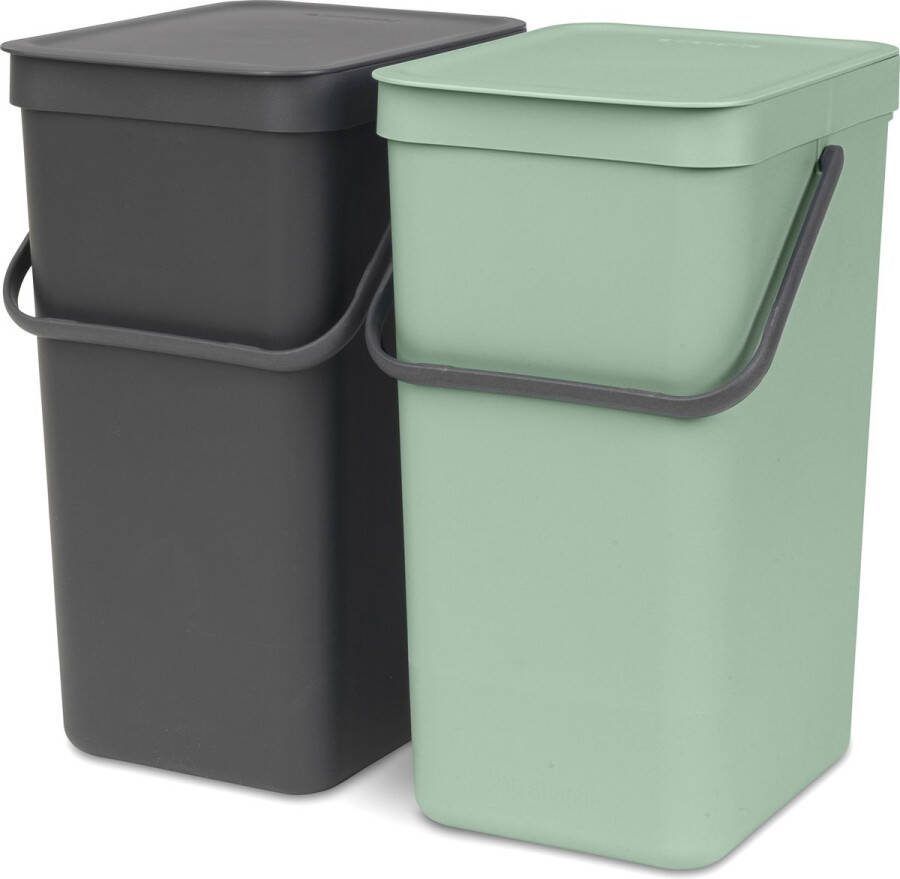 Brabantia Afvalscheidingsbak Sort & Go Kunststof Jade Green En Donkergrijs 28.5x28.5x50.5cm 2x12l