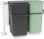 Brabantia Sort & Go inbouwemmer 2 x 16 liter Jade Green en Dark Grey - Thumbnail 1