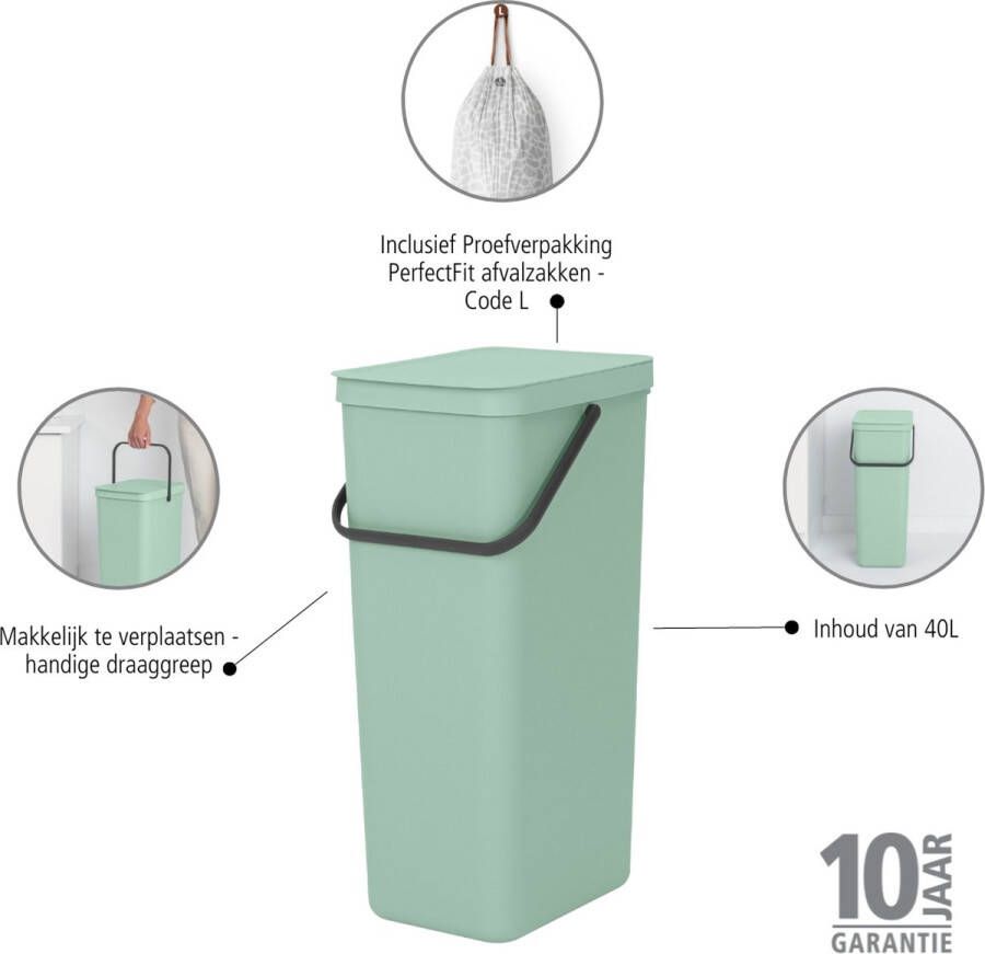 Brabantia Sort & Go Prullenbak 40 liter Jade Green
