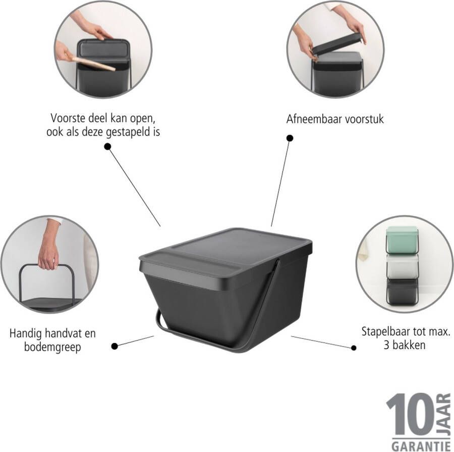 Brabantia Sort & Go Prullenbak Stapelbaar 20 liter Dark Grey - Foto 2