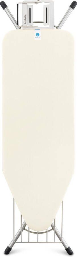 Brabantia Strijkplank C 124x45 cm Ecru met rvs strijkijzerhouder en linnenrek Brilliant Silver