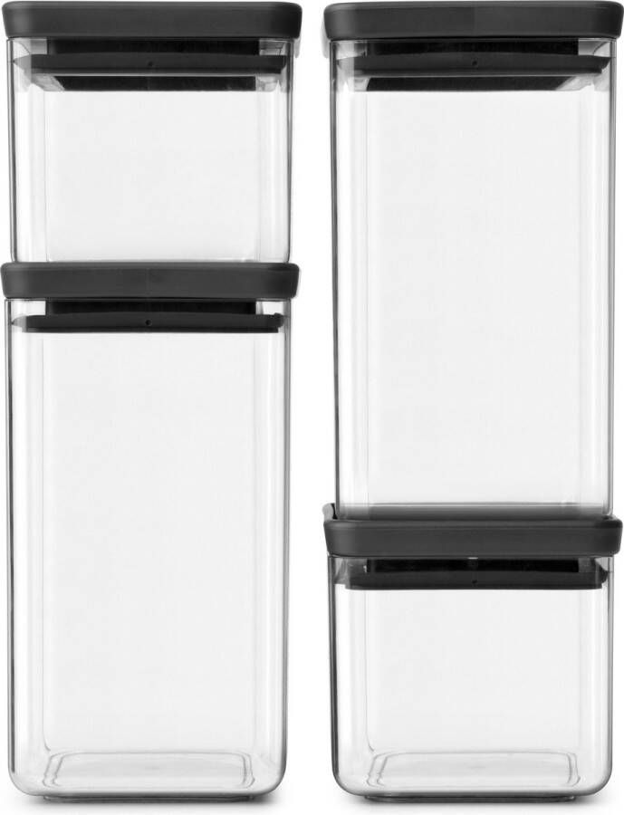Brabantia Tasty+ Stapelbare Voorraadbus Set van 4 2 x 0 7 en 2 x 1 6 L Dark Grey