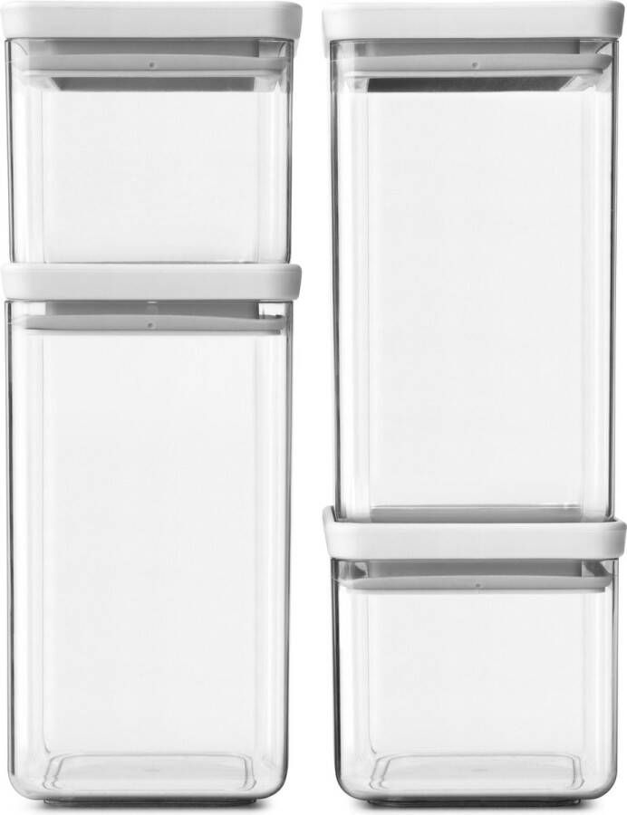 Brabantia Tasty+ Stapelbare Voorraadbus Set van 4 2 x 0 7 en 2 x 1 6 L Wit