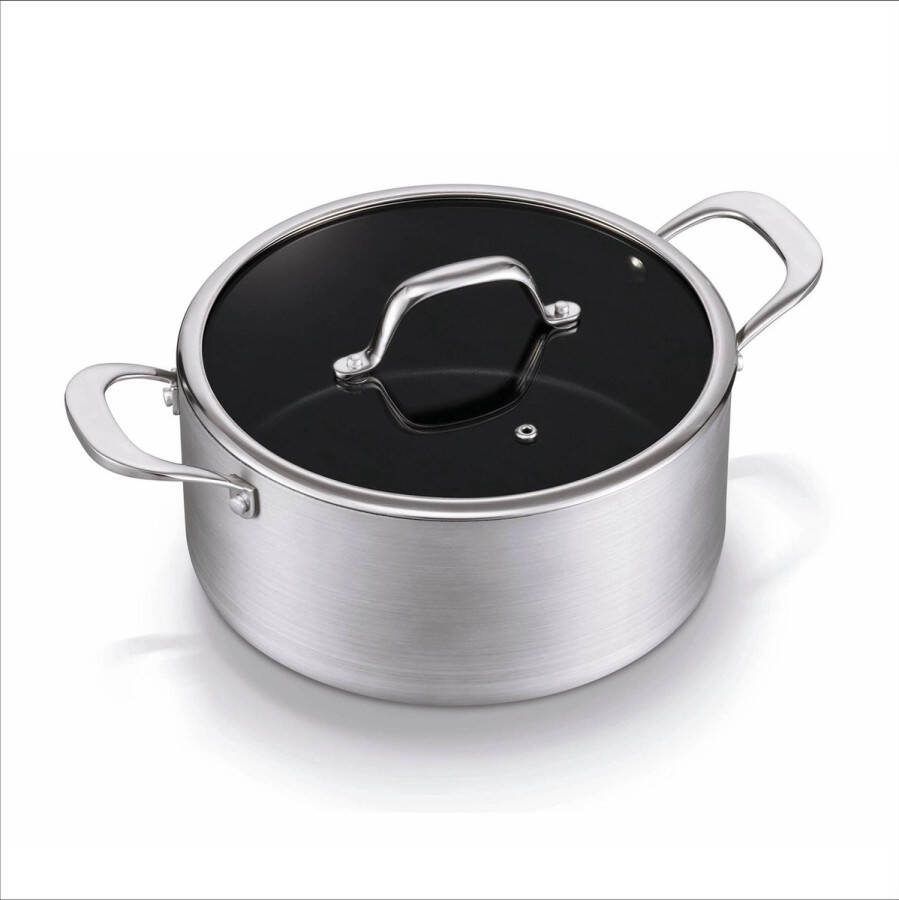 Brabantia Technopro Kookpan kookpot Ø 24cm Glazen deksel Dubbele anti-aanbaklaag- Inductie geschikt Hoogwaardige Aluminium -Zilver