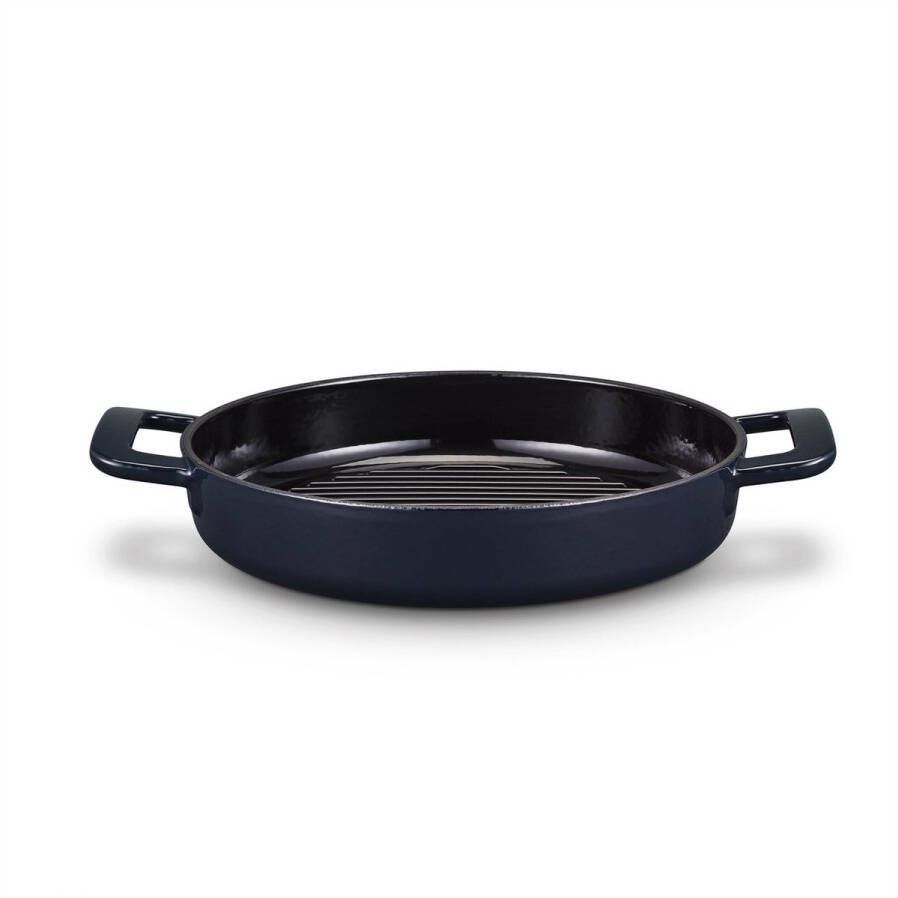 Brabantia The Dutch Oven Grillpan 28 cm -Hoge kwaliteit Gietijzer 100% PFAS Vrij – Dubbele anti aanbaklaag – RETRO -Inductie geschikt – Night Blue