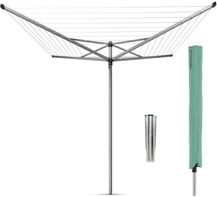 Brabantia topspinner droogmolen met metalen grondanker en beschermhoes 50 meter metallic grey