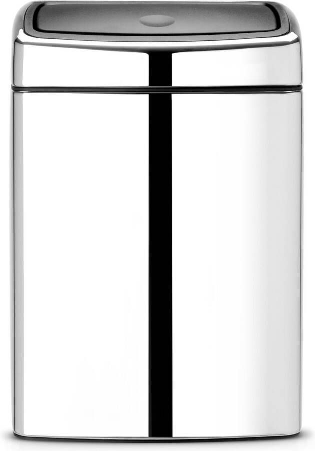 Brabantia Afvalverzamelaar 10 liter 'Touch Bin ' rechthoekig met wandhouder en kunststof binnenemmer Brilliant Steel