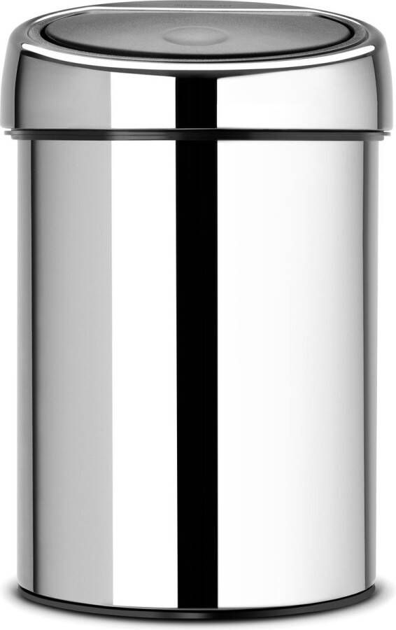 Brabantia Touch Bin wandafvalemmer 3 liter met kunststof binnenemmer Brilliant Steel