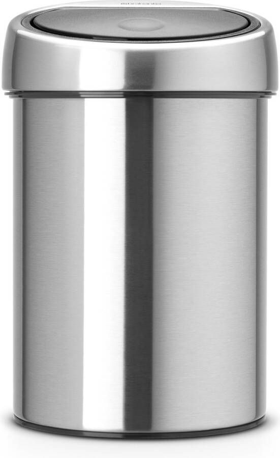 Brabantia Touch Bin wandafvalemmer 3 liter met kunststof binnenemmer Matt Steel Fingerprint Proof
