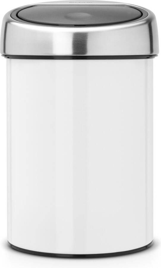 Brabantia Wandafvalemmertje 3 liter 'Touch Bin' met kunststof binnenemmer Wit Matt Steel deksel