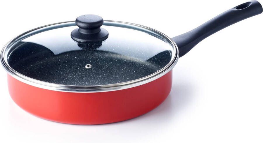 Brabantia TRADITION Hapjespan – Ø26 cm – met Glazen deksel- Non Stick -Dubbele anti-aanbaklaag Inductie geschikt Retro style- Rood